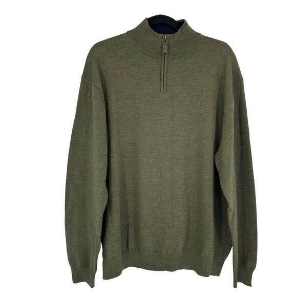 Club Room Estate Merino Wool Mens 2X Sweater Green 1/4 zip Pullover Preppy - Picture 1 of 8